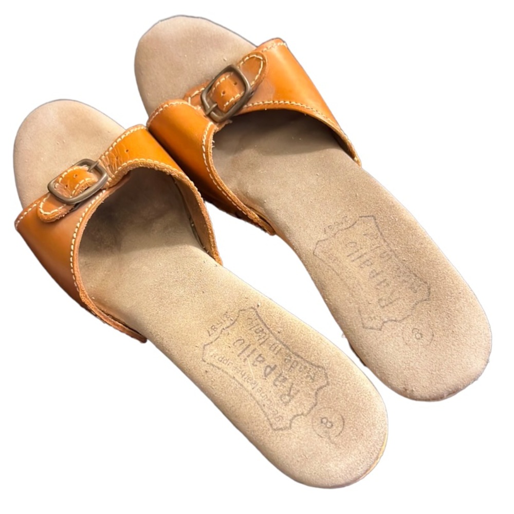 ⭐️ Rapallo rare vintage 70s Italian open toe slip on high thick heels women 8.5